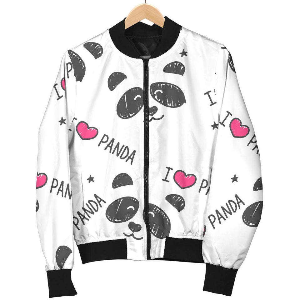 Hand Drawn Faces Of Pandas Pattern Women'S Bomber Jacket