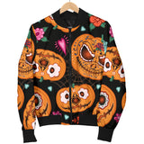 Pumpkin Flowers Spiderweb Halloween Theme Women'S Bomber Jacket