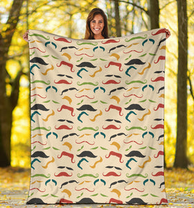 Mustache Beard Pattern Print Design 03 Premium Blanket