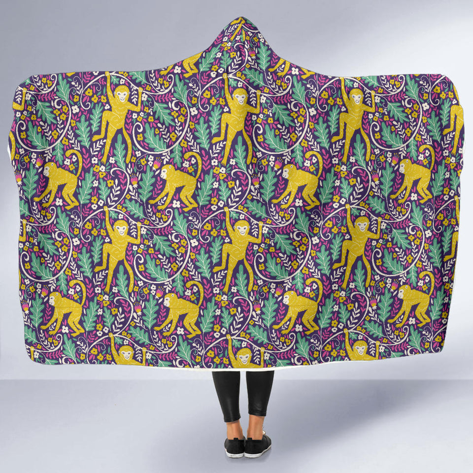 Cute Yellow Monkey Leaves Pattern Hooded Blanket