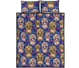 Sugar skull flower pattern Quilt Bed Set