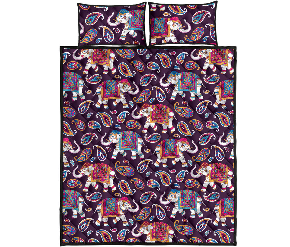 Elephant indian style ornament pattern Quilt Bed Set