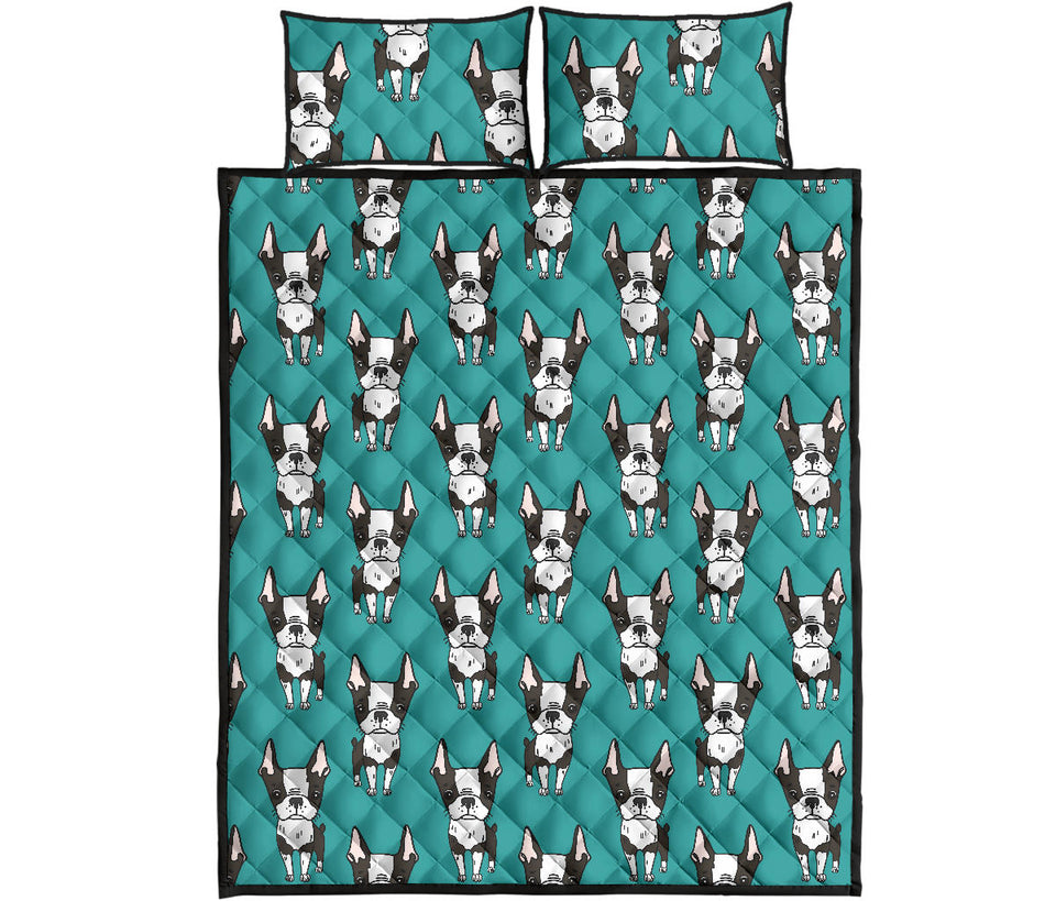 Hand drawn boston terrier dog pattern Quilt Bed Set