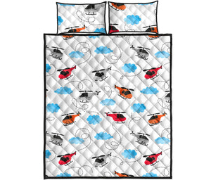 Watercolor helicopter cloud pattern Quilt Bed Set