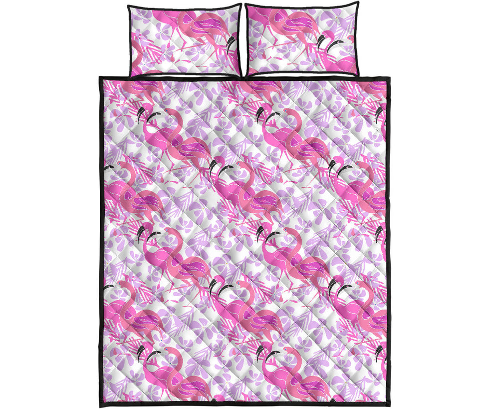Pink flamingo flower pattern Quilt Bed Set