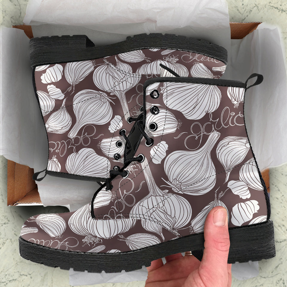 Garlic Bulb Dark Background Leather Boots