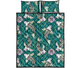 Koi Fish Carp Fish lotus pattern Quilt Bed Set