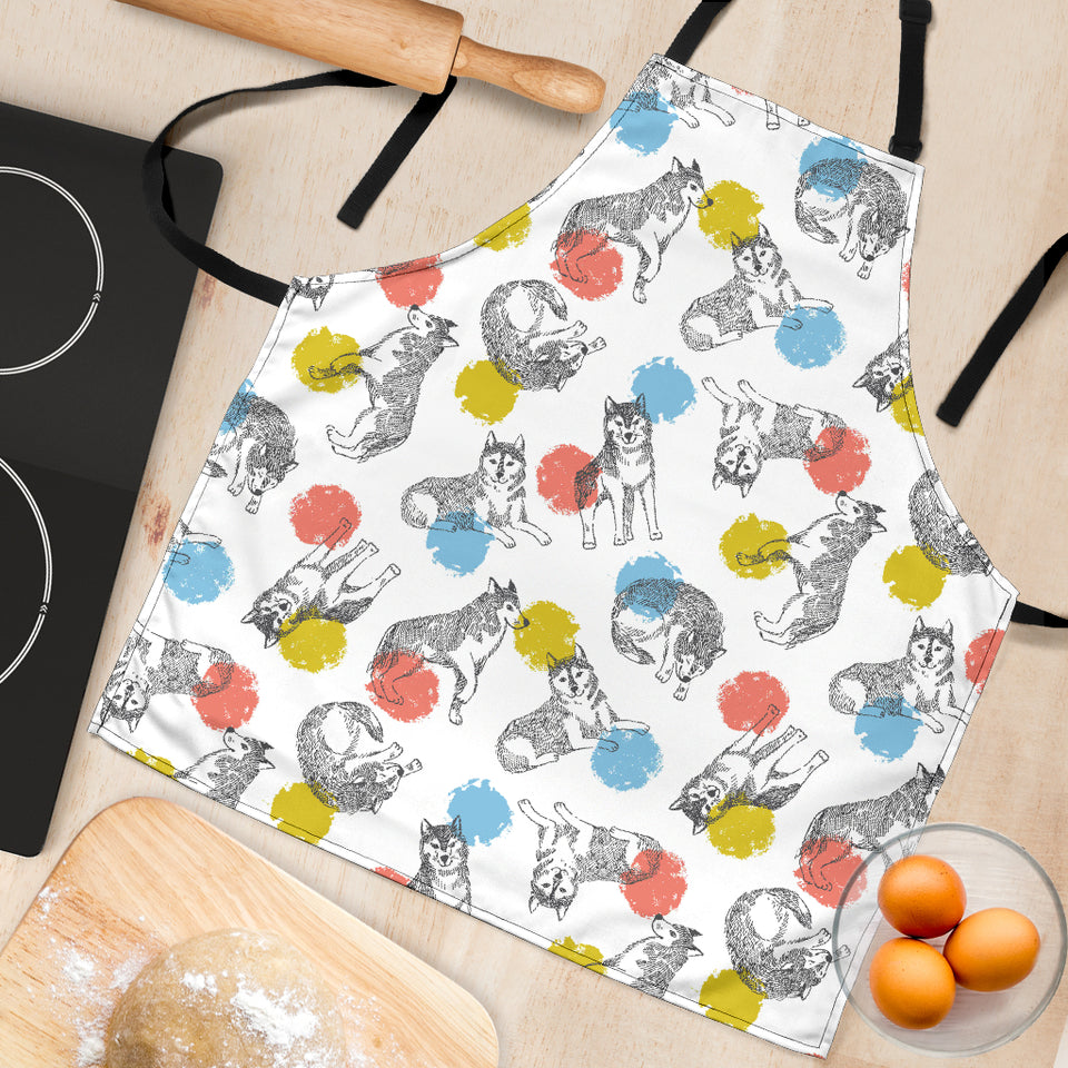 Siberian Husky And Colorful Circle Pattern Adjustable Apron