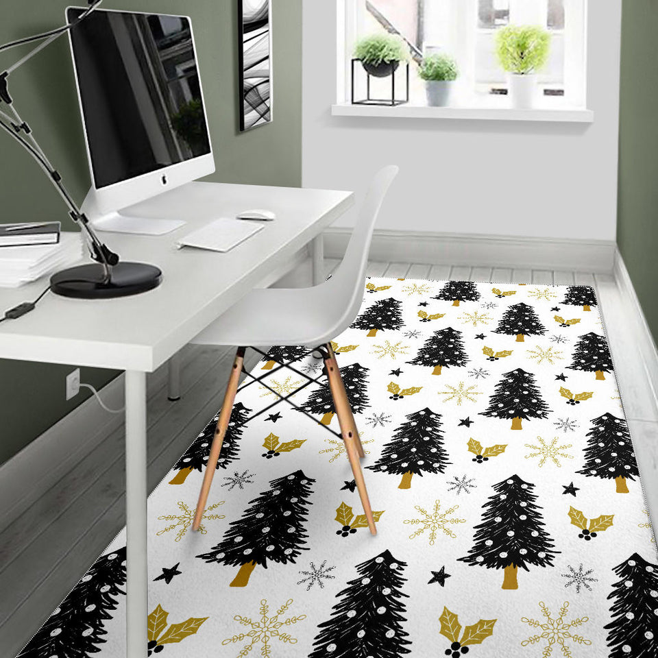 Christmas Tree Holly Snow Star Pattern Area Rug