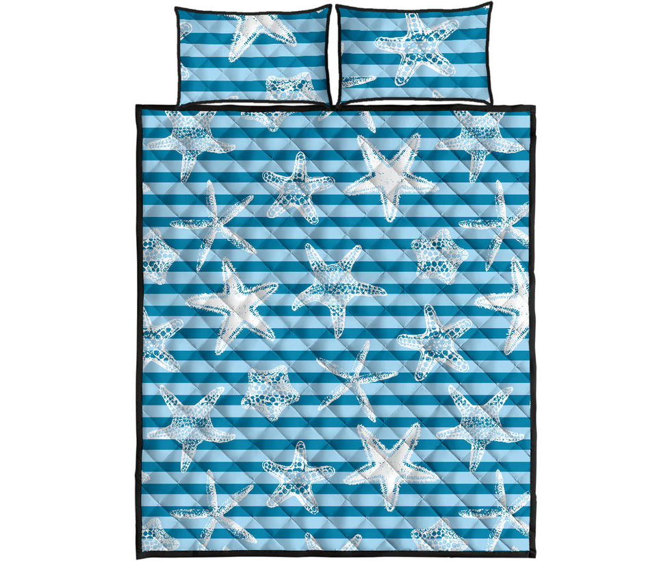 Starfish blue blackground Quilt Bed Set