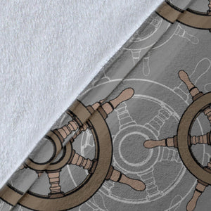 Nautical Wood Steering Wheel Pattern Premium Blanket