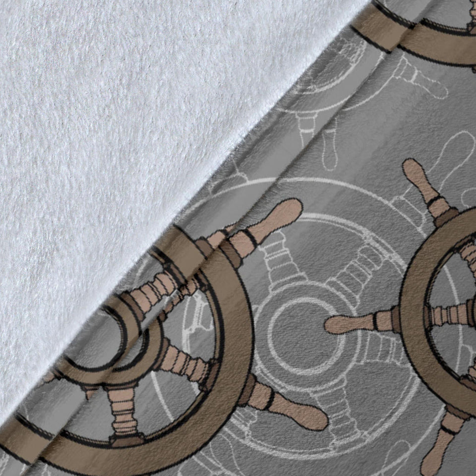 Nautical Wood Steering Wheel Pattern Premium Blanket