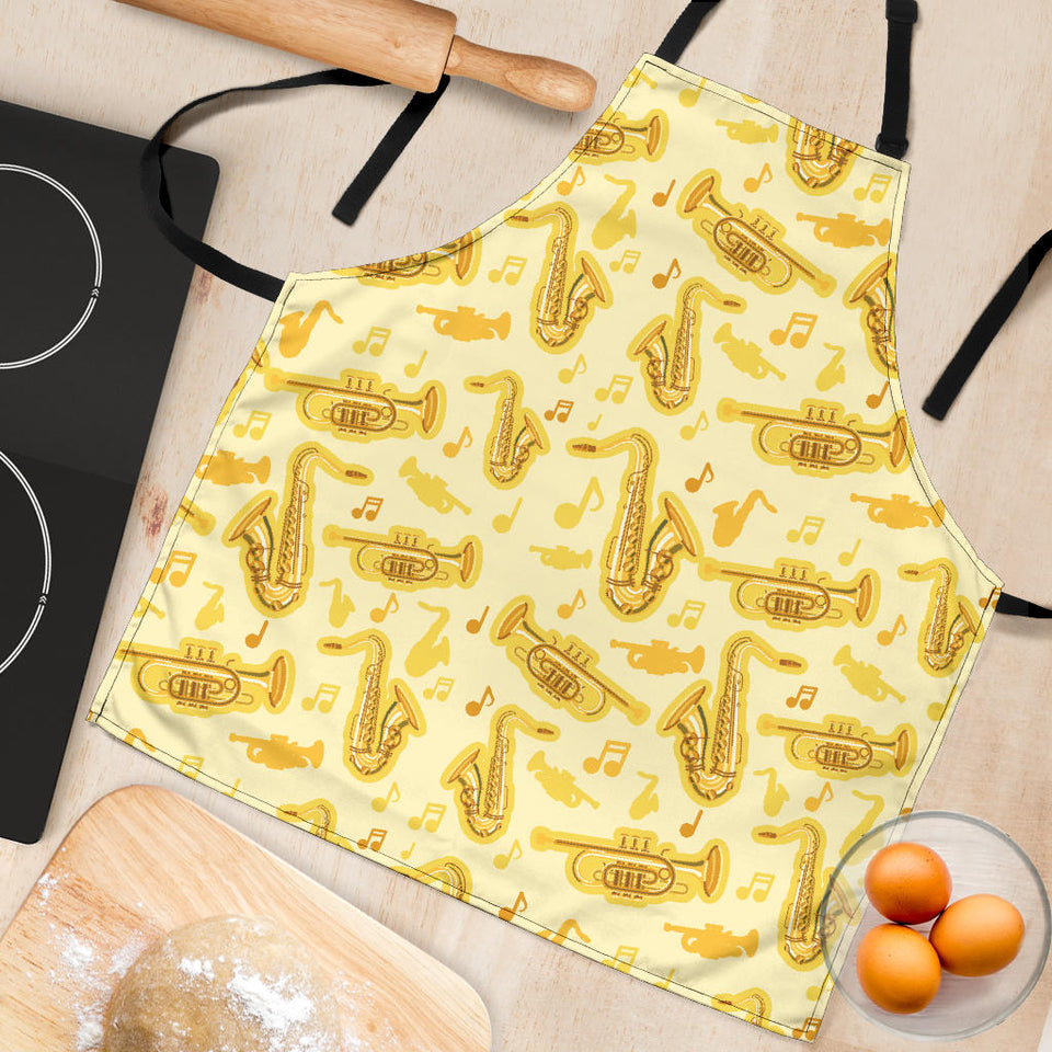 Saxophone Cornet Pattern Yellow Background Adjustable Apron