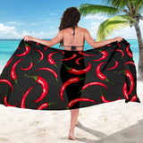 Chili Peppers Pattern Black Background Sarong