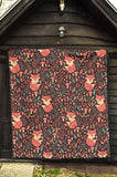 Fox Leaves Mushroom Pattern Premium Quilt