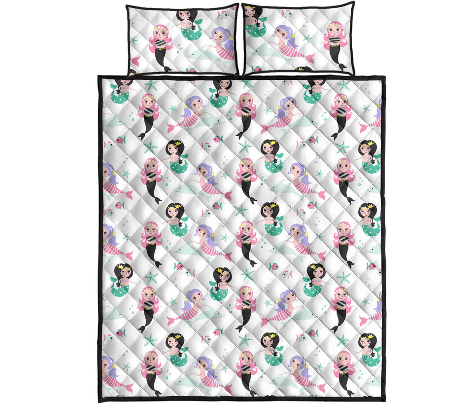 cute mermaid dolphin fish starfish pattern Quilt Bed Set