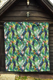 Colorful Parrot Exotic Flower Leaves Premium Quilt