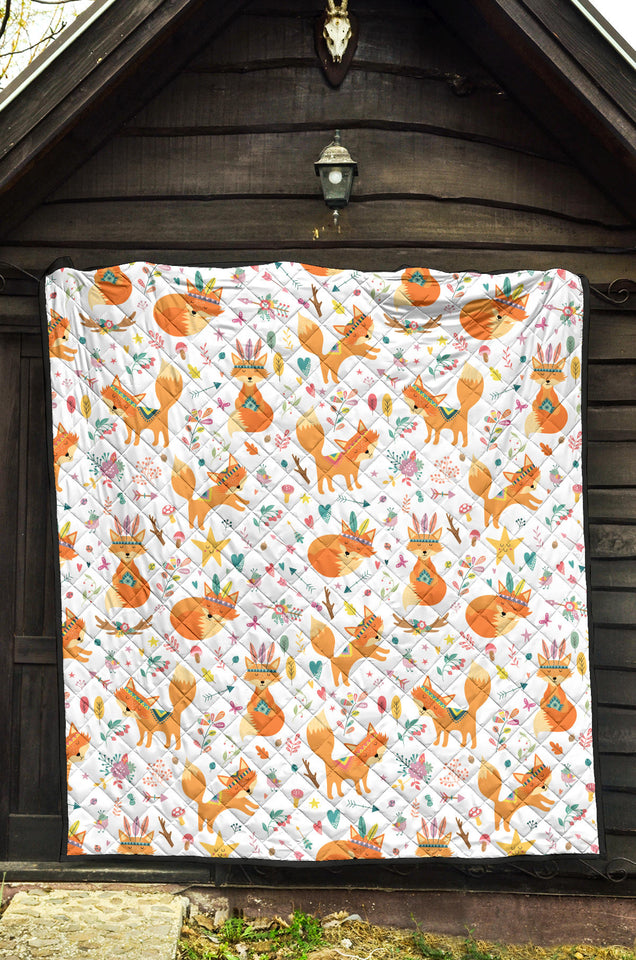 Cute Tribal Fox Pattern Premium Quilt