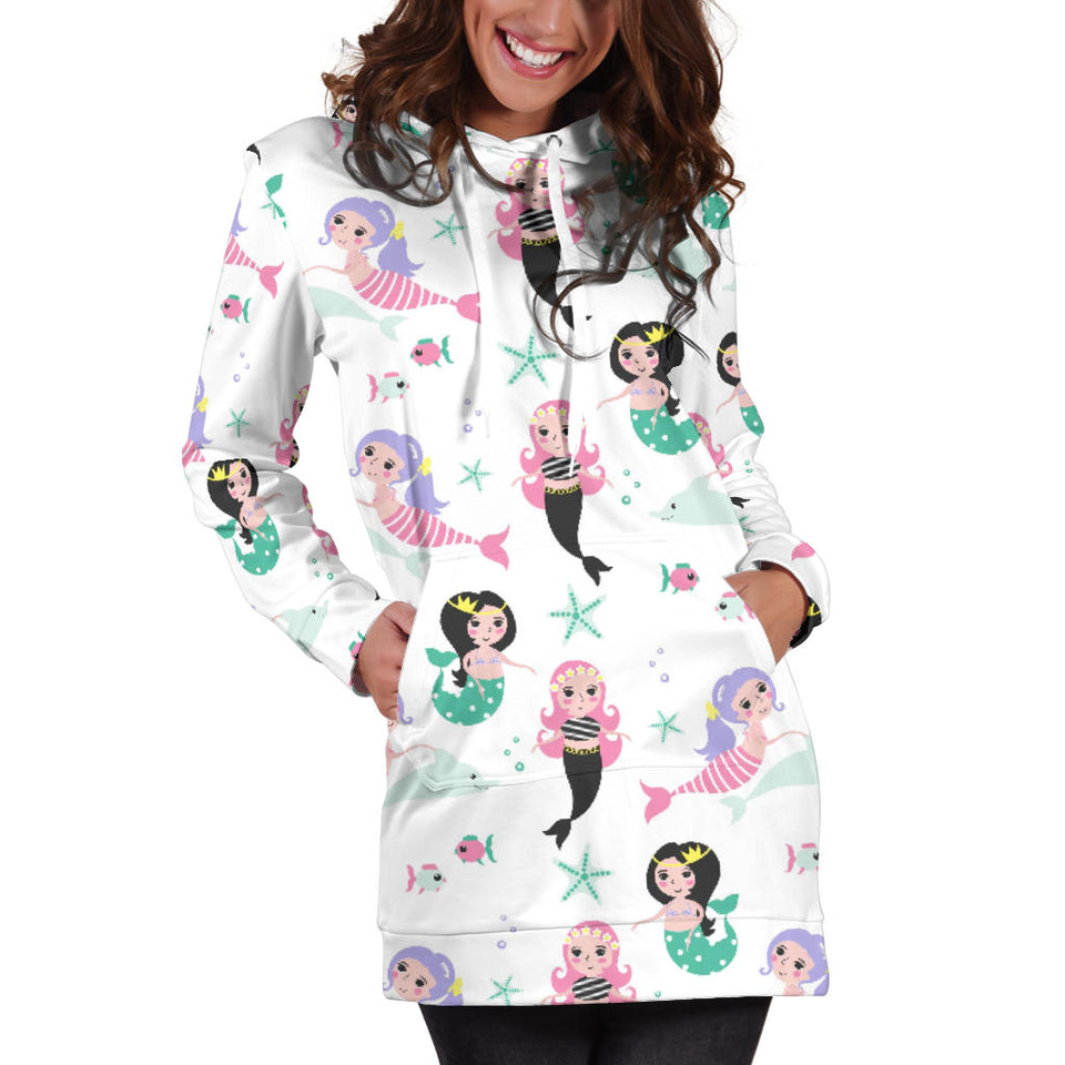 Cute Mermaid Dolphin Fish Starfish Pattern Women'S Hoodie Dress