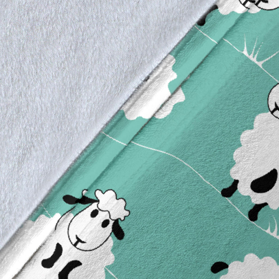 Cute Sheep Green Background Premium Blanket