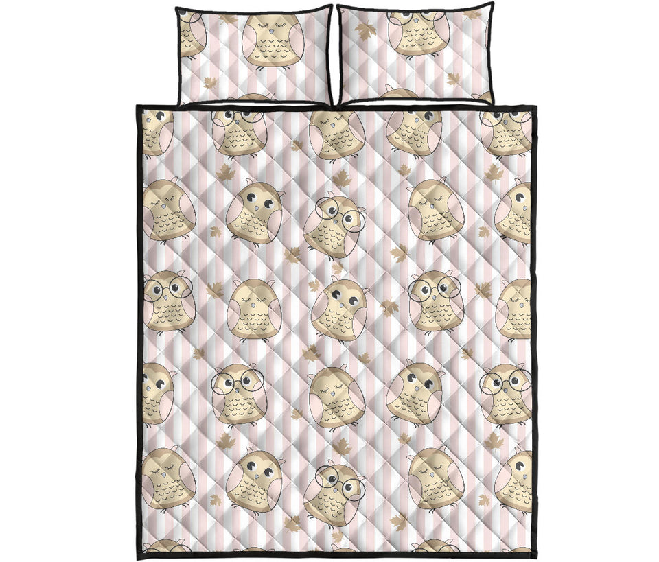 cute owl leaf Quilt Bed Set