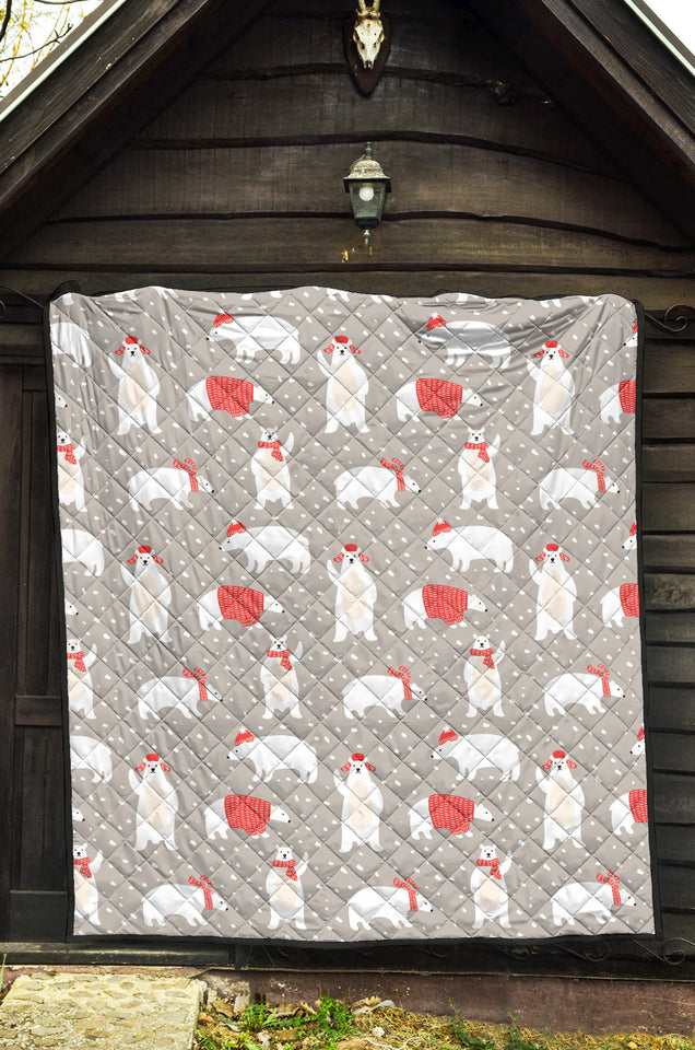 Cute Polar Bear Christmas Snow Pattern Premium Quilt