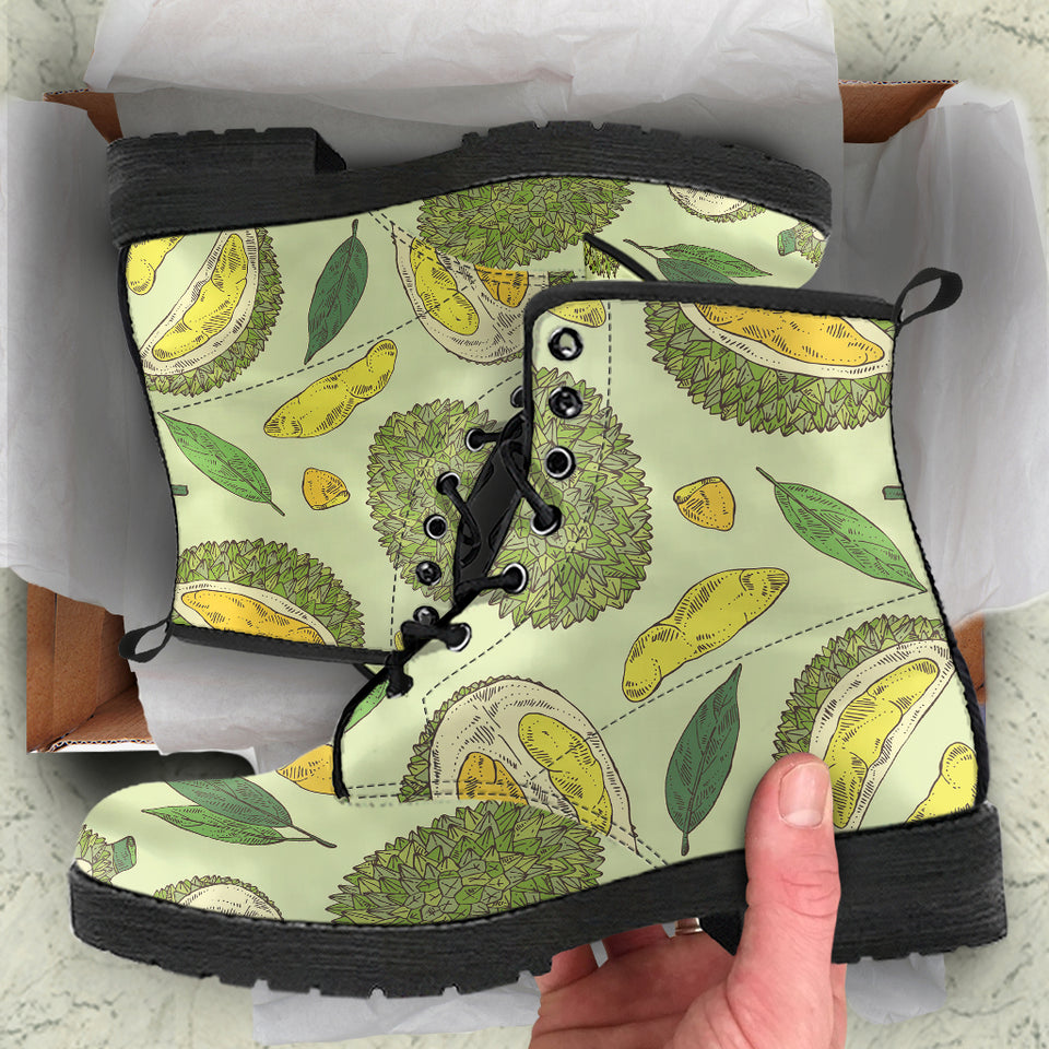 Durian Leaves Pattern Background Leather Boots