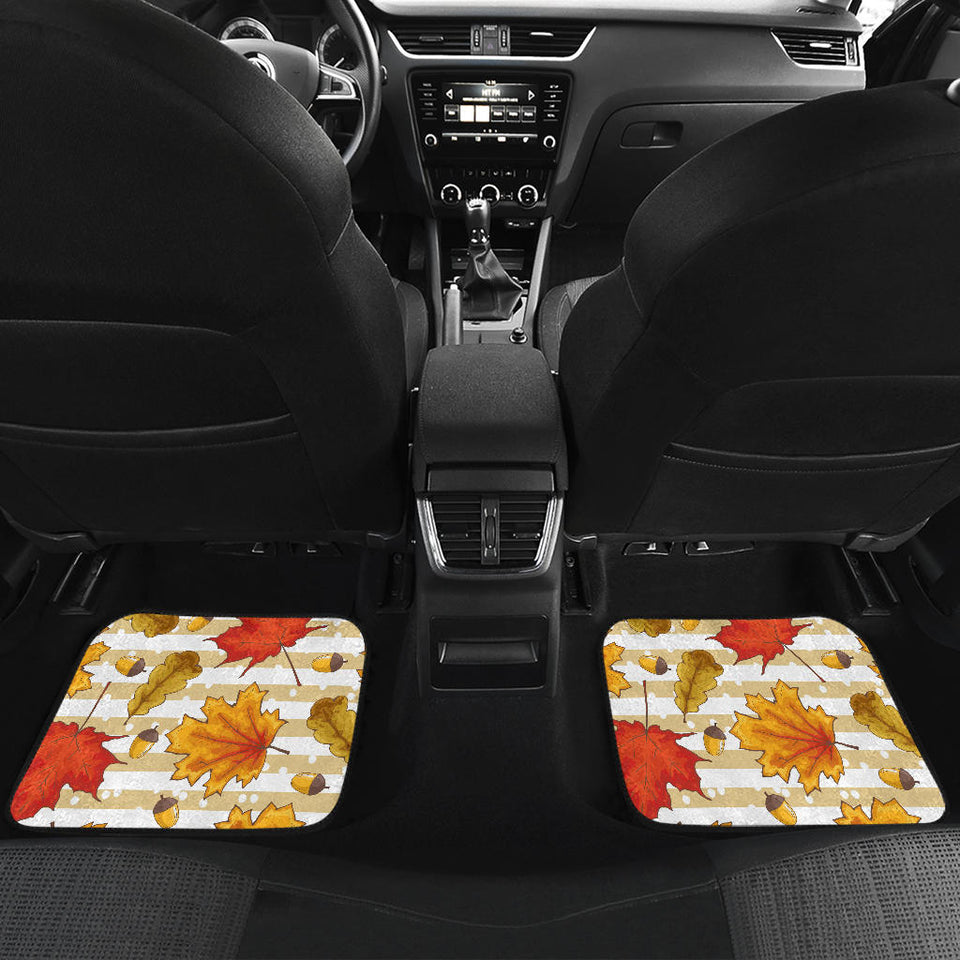Maple Leaf Oak Leaf Acorns Beige Striped Background Front And Back Car Mats