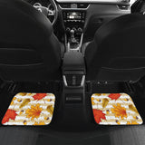 Maple Leaf Oak Leaf Acorns Beige Striped Background Front And Back Car Mats