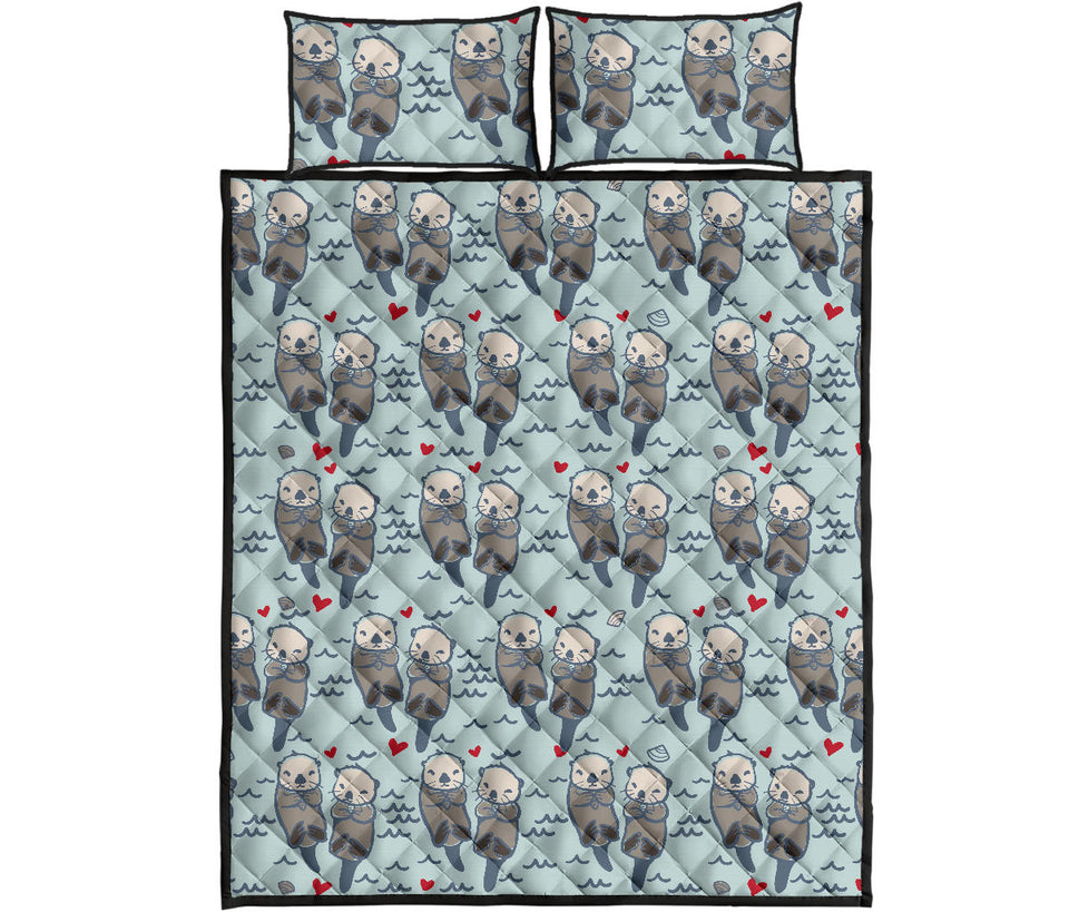 Lovely Sea Otter Pattern Quilt Bed Set