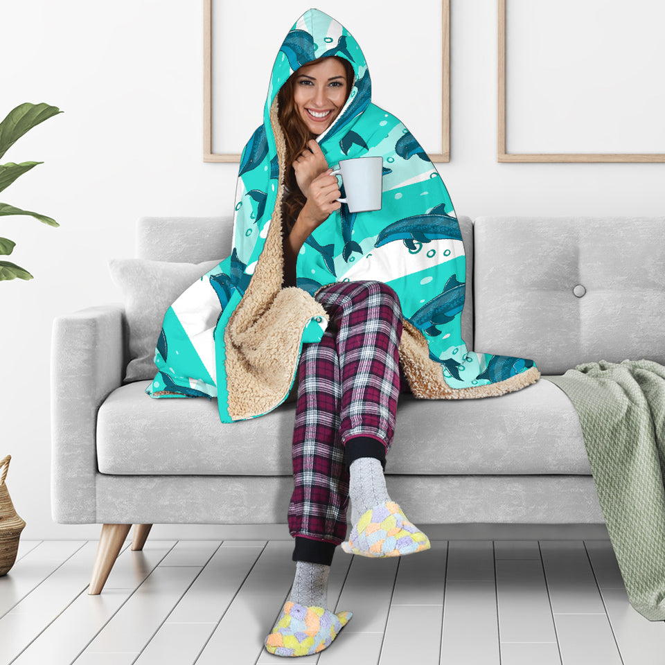 Dolphin Sea Pattern Hooded Blanket