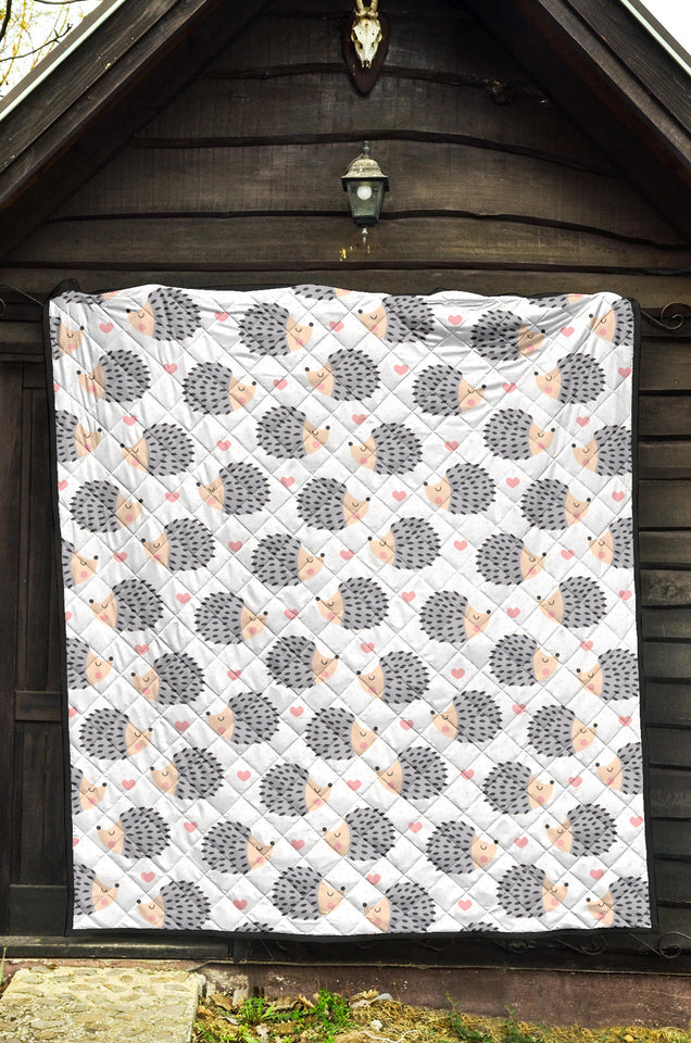 Hedgehog Pattern Print Design 04 Premium Quilt