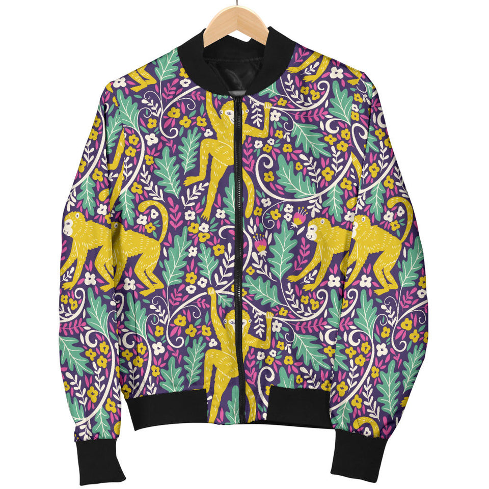 Cute Yellow Monkey Leaves Pattern Women'S Bomber Jacket