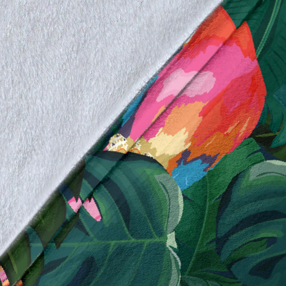 Parrot Palm Tree Leaves Flower Hibiscus Pattern Premium Blanket