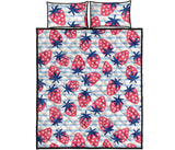 Strawberry pattern blue lines background Quilt Bed Set