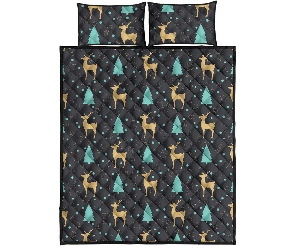 Deers star tree pattern Quilt Bed Set