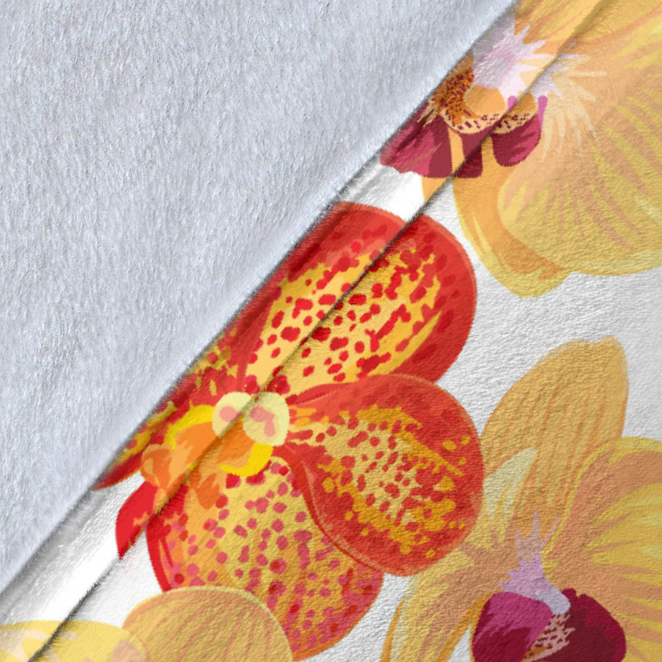 Orange Yellow Orchid Flower Pattern Background Premium Blanket