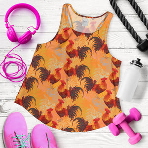 red rooster chicken cock pattern Women Racerback Tank Top