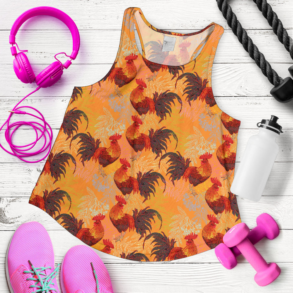 red rooster chicken cock pattern Women Racerback Tank Top