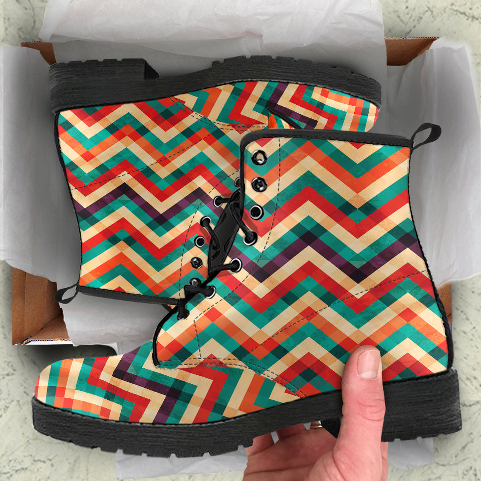 Zigzag  Chevron Colorful Pattern Leather Boots