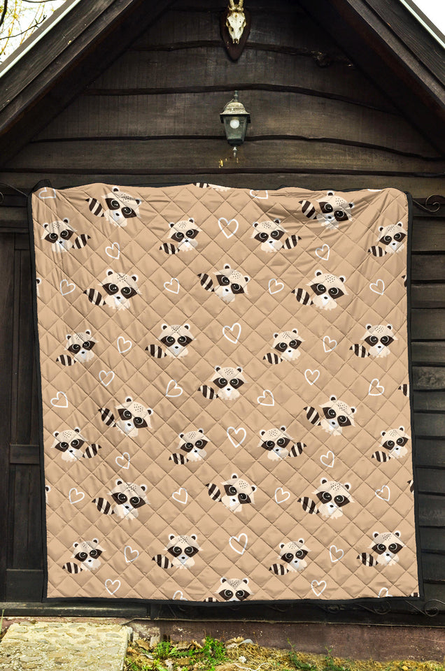 Cute Raccoon Heart Pattern Premium Quilt