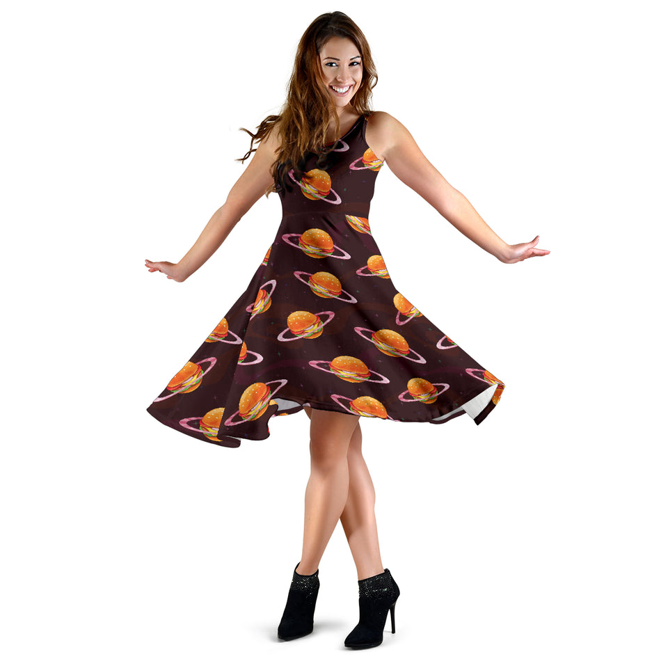 Hamburger Pattern Print Design 05 Sleeveless Midi Dress