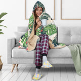Heliconia Flowers, Palm And Monstera Leaves Hooded Blanket