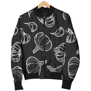 Garlic Pattern Black Background Women'S Bomber Jacket