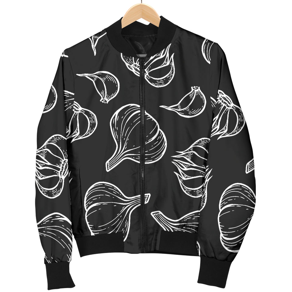 Garlic Pattern Black Background Women'S Bomber Jacket
