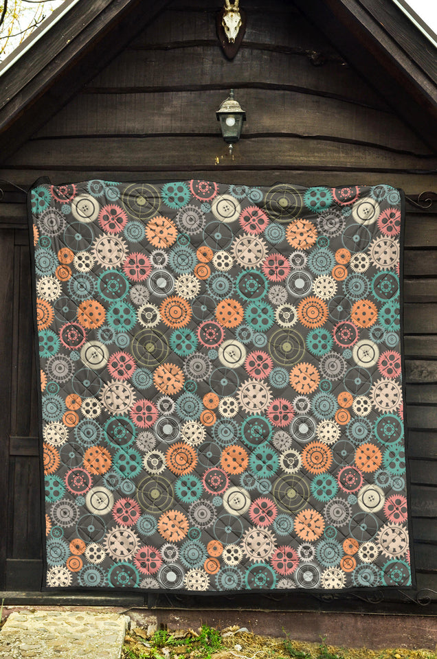 Gear Pattern Print Design 05 Premium Quilt