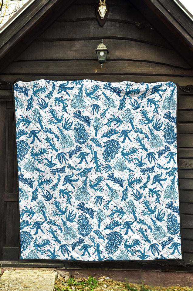 Coral Reef Pattern Print Design 01 Premium Quilt