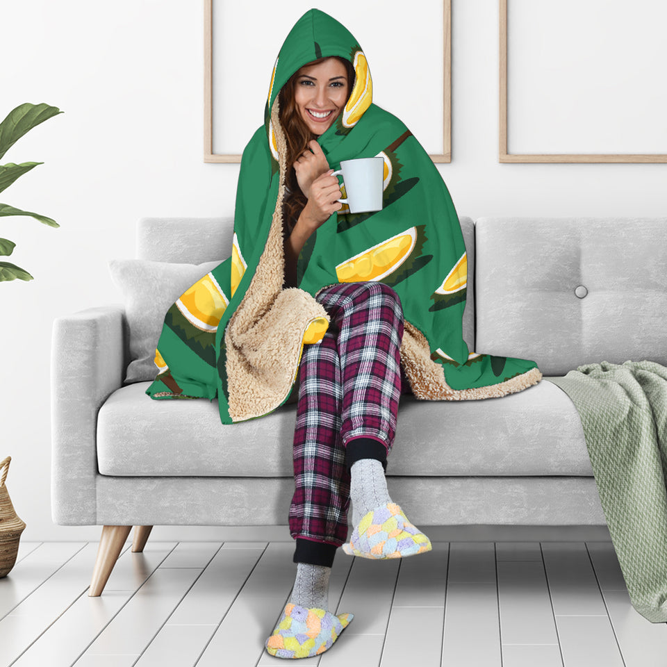 Durian Pattern Green Background Hooded Blanket