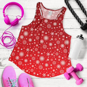 Snowflake pattern red background Women Racerback Tank Top