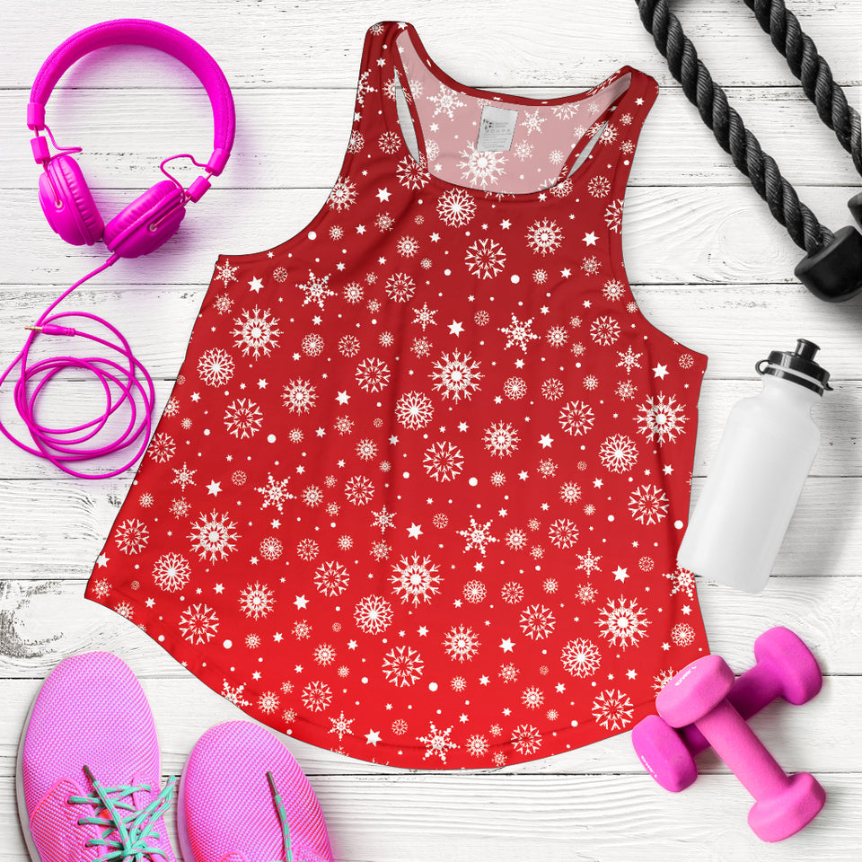 Snowflake pattern red background Women Racerback Tank Top